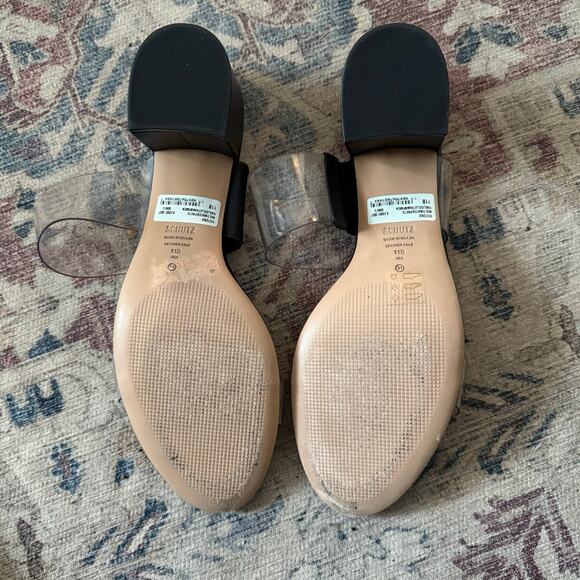 Schutz Victorie Transparent Black PVC Block Heel Sandals Size 11 - Picture 7 of 11